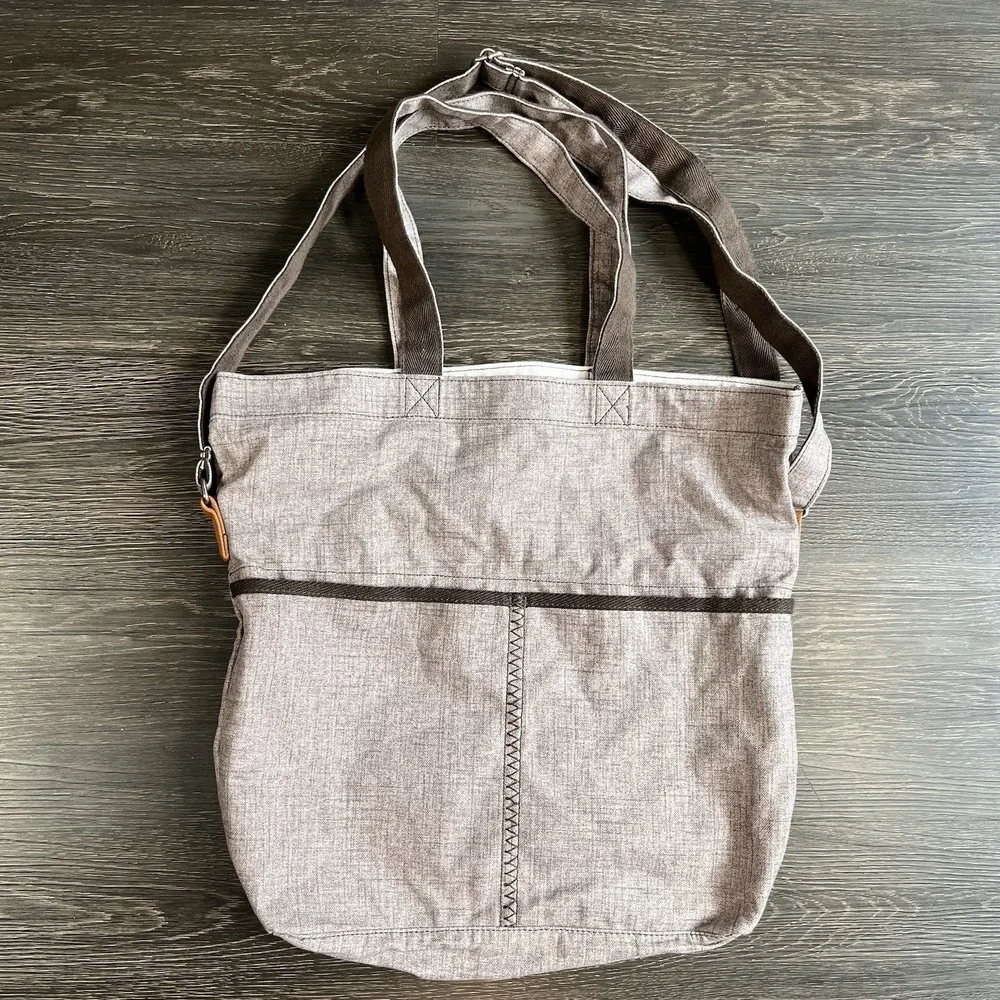 Thirty One Retro Metro Mocha Crosshatch‎ Crossbody Bag Tote NWOT Boho Academia